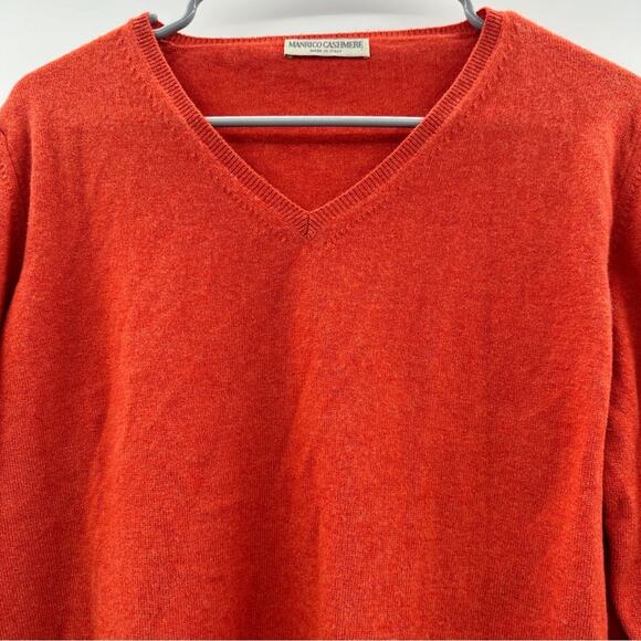 Manrico Cashmere Orange Long Sleeve V Neck Pullover Sweater Size 42 - Picture 2 of 11